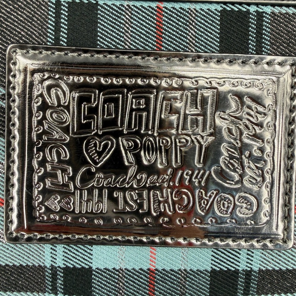 Coach Poppy Tartan Plaid Glam Tote Bag Metallic Patent Leather Limited Edition - Picture 4 of 16